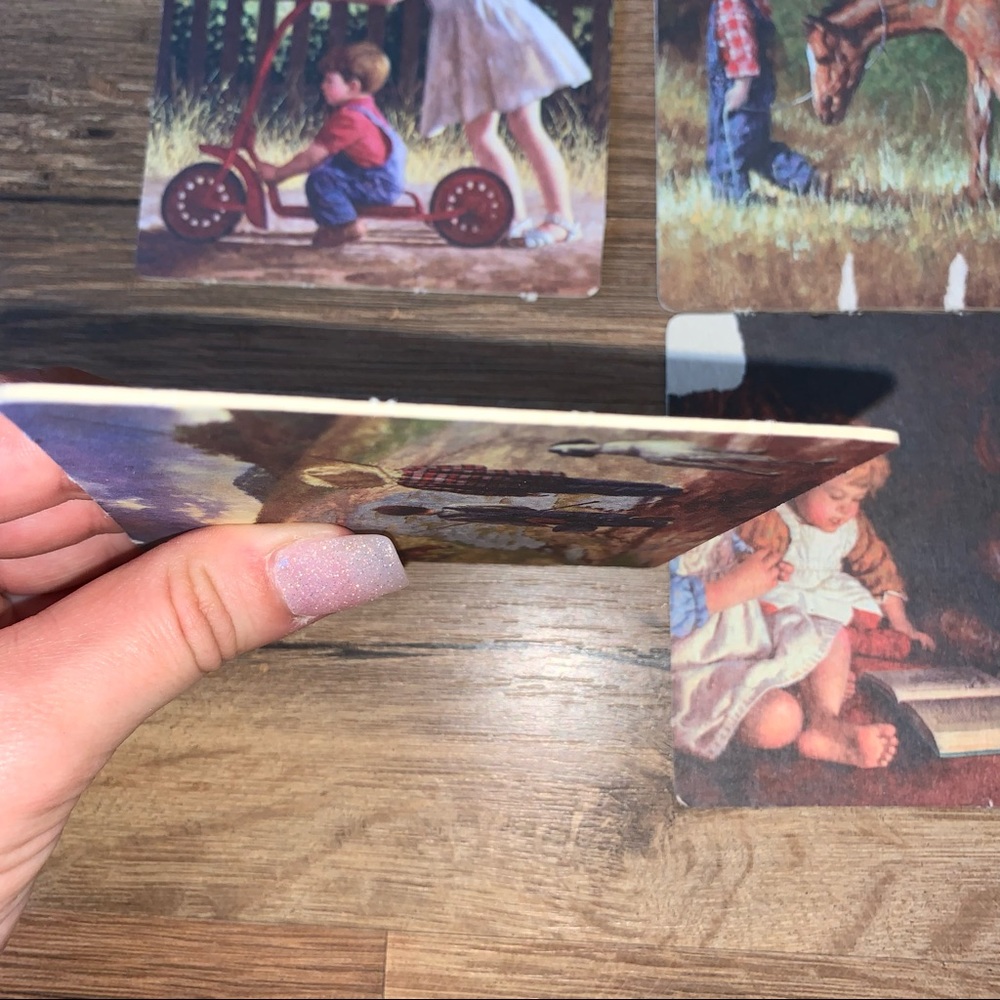 Vintage 4pc Coaster Set Farm Children Horses - Picture 3 of 4
